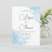 Uitnodiging voor blauwe Waterverf bruiloft (Staand voorkant)