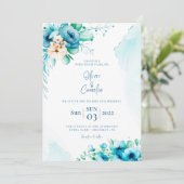 Uitnodiging voor blauwe Waterverf bruiloft (Staand voorkant)