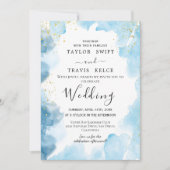 Uitnodiging voor blauwe Waterverf bruiloft (Voorkant)