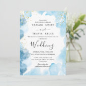 Uitnodiging voor blauwe Waterverf bruiloft (Staand voorkant)
