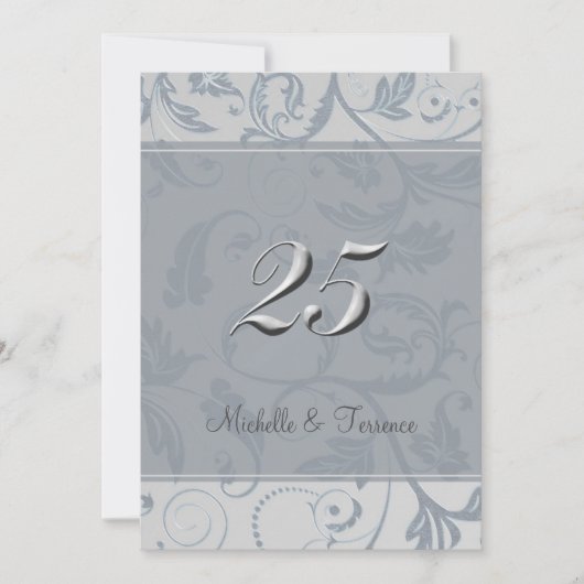 Uitnodiging voor Blauwgrijze Zilveren Huwelijksjub (Voorkant)