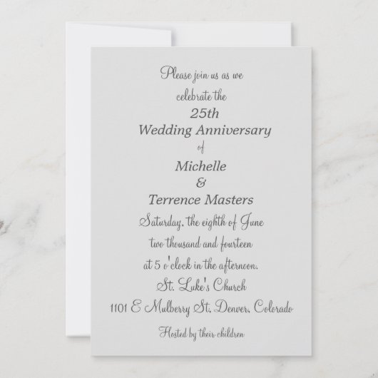 Uitnodiging voor Blauwgrijze Zilveren Huwelijksjub (Achterkant)