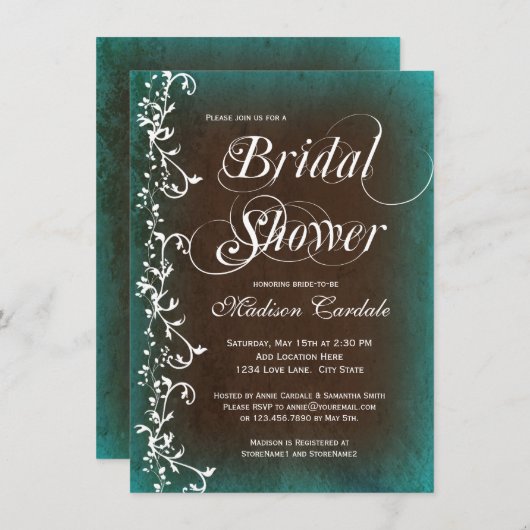 Uitnodiging voor Blauwgroen bruine bruinkool in Ru (Voorkant / Achterkant)