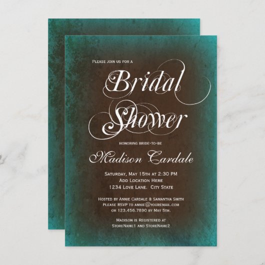 Uitnodiging voor Blauwgroen bruine bruinkool in Ru (Voorkant / Achterkant)