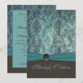 uitnodiging voor Blauwgroen en bruine bruiloft (Voorkant / Achterkant)