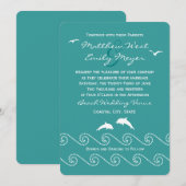 Uitnodiging voor blauwgroen Ocean Waves Wedding (Voorkant / Achterkant)