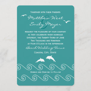 Uitnodiging voor blauwgroen Ocean Waves Wedding