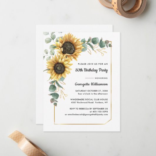 Uitnodiging voor bloemstuk 80ste verjaardagsfeest (Voorkant / Achterkant in situ)