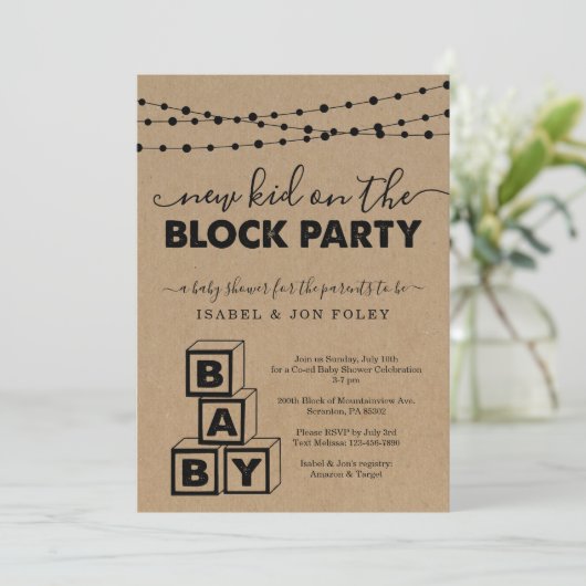 Uitnodiging voor blokkering baby shower (Staand voorkant)