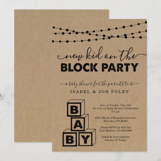 Uitnodiging voor blokkering baby shower (Voorkant / Achterkant)