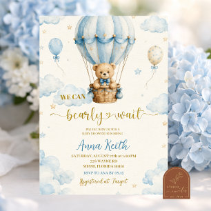 Uitnodiging voor Blue Bear Air Ballon Baby Shower