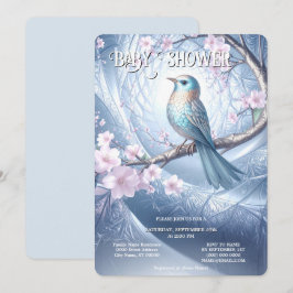 Uitnodiging voor Blue Bird Floral Baby Shower