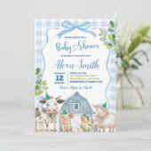 Uitnodiging voor Blue Boy Farm baby shower (Staand voorkant)