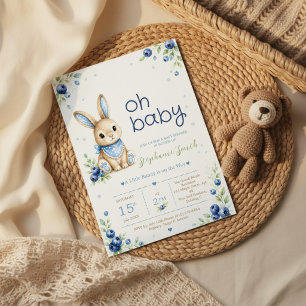 Uitnodiging voor Blue Bunny Boy Baby Shower