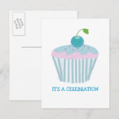 Uitnodiging voor Blue Cupcake Party (Voorkant / Achterkant)