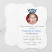 Uitnodiging voor Blue Glitter Crown Royal verjaard (Voorkant / Achterkant)