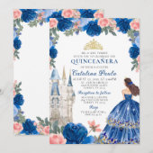 Uitnodiging voor Blue Gold Princess Castle Quincea (Voorkant / Achterkant)