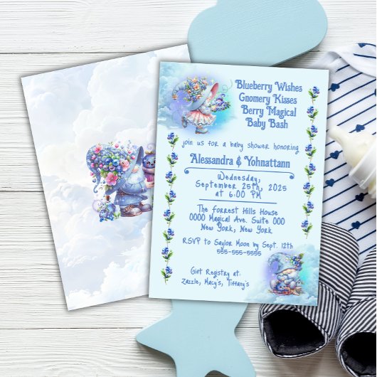 Uitnodiging voor Blueberry en Gnomes Baby Shower
