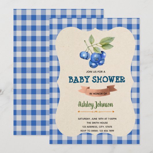 Uitnodiging voor Blueberry-verjaardagsthema (Voorkant / Achterkant)