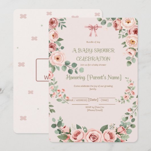 Uitnodiging voor Blush Bow Coquette Baby Shower (Voorkant / Achterkant)