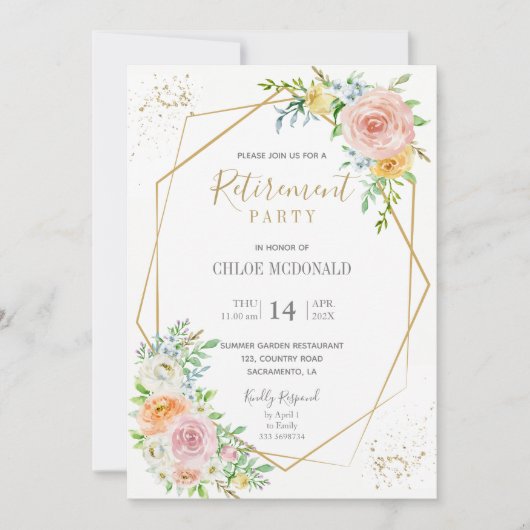 uitnodiging voor Blush floral Retirement Party (Voorkant)