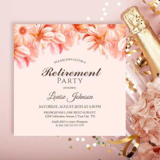 Uitnodiging voor Blush Pink Floral Retirement Part