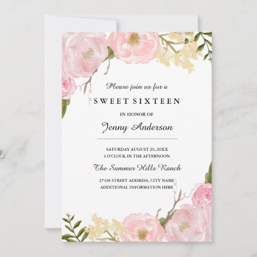 Uitnodiging voor Blush Witte Botanische Bloemige S (Voorkant)