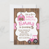 Uitnodiging voor boerderijen, Roze tuin en tractor (Voorkant)