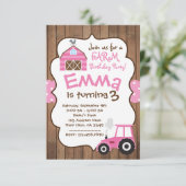 Uitnodiging voor boerderijen, Roze tuin en tractor (Staand voorkant)