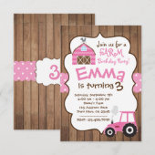 Uitnodiging voor boerderijen, Roze tuin en tractor (Voorkant / Achterkant)