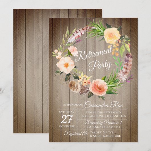 Uitnodiging voor Boho Chic Retirement Party (Voorkant / Achterkant)