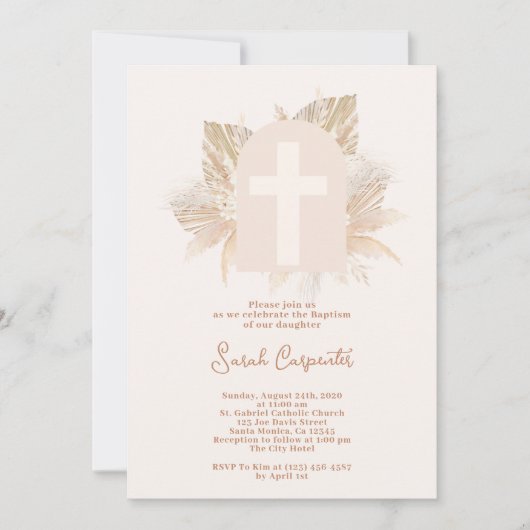 uitnodiging voor Boho Pampas Baptism (Voorkant)