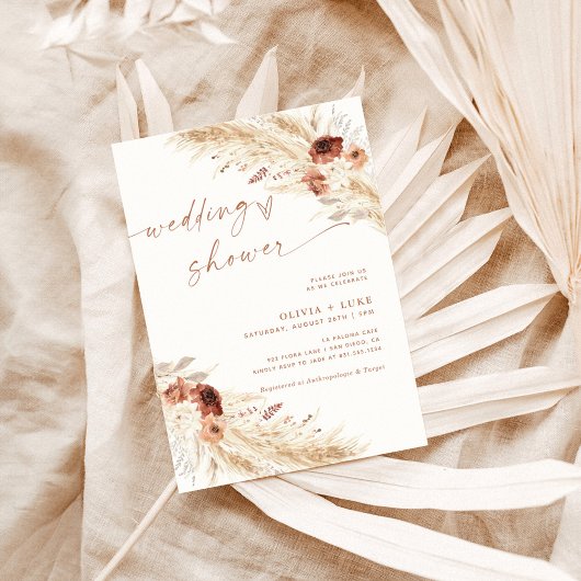 Uitnodiging voor Boho-terracotta-pampagras-bruidsf