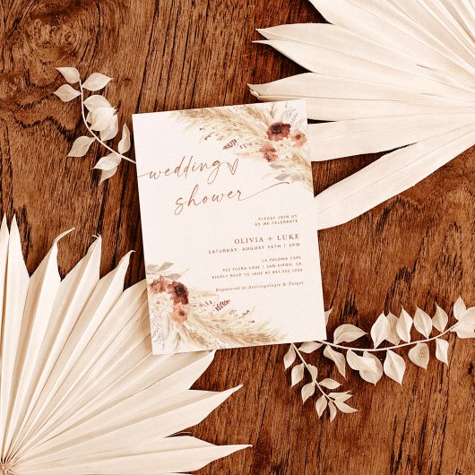 Uitnodiging voor Boho-terracotta Pampas Gras Bruil