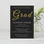 Uitnodiging voor Bold Black Gold Grad-feest (Staand voorkant)