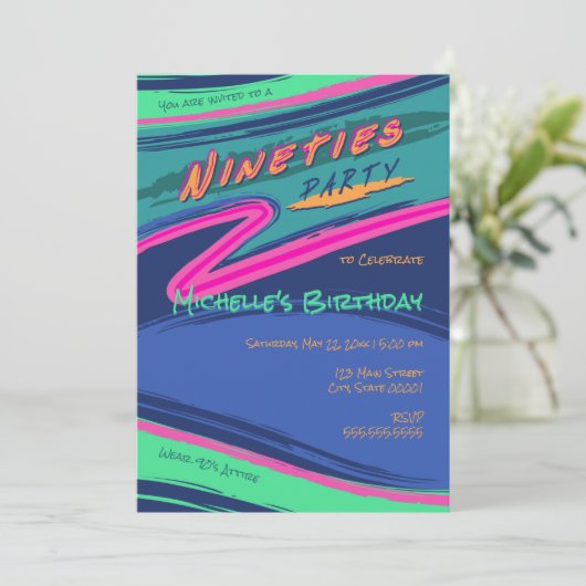 Uitnodiging voor Bold Nineties-feest (Staand voorkant)