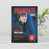 Uitnodiging voor Bold Red Magazine Cover Grad-fees (Staand voorkant)