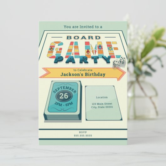 Uitnodiging voor bordspel-feestje (Staand voorkant)