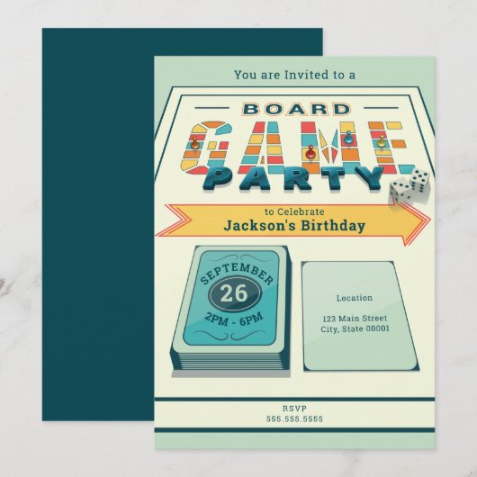 Uitnodiging voor bordspelletjesfeestje (Voorkant / Achterkant)