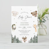 Uitnodiging voor bos-babyfeest met bosdieren (Staand voorkant)