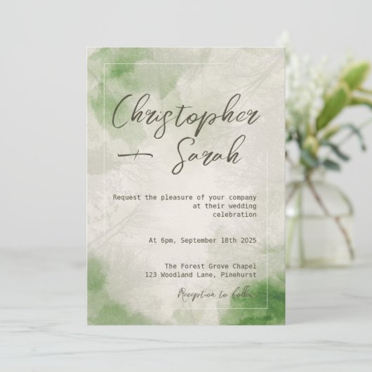 Uitnodiging voor bosbruiloft (Staand voorkant)