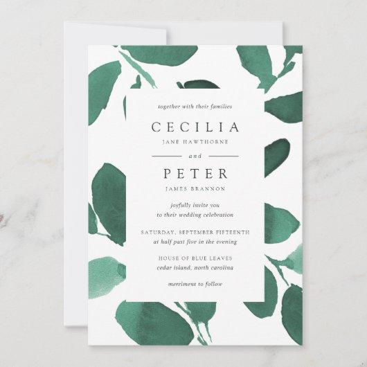Uitnodiging voor botanische bruiloft | Emerald (Voorkant)