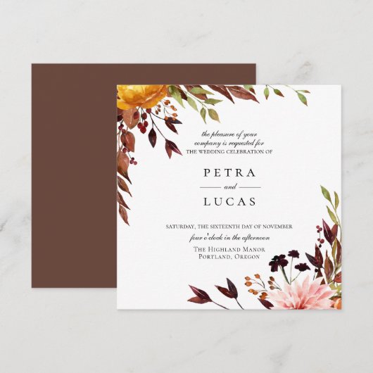 Uitnodiging voor botanische bruiloft in het herfst (Voorkant / Achterkant)