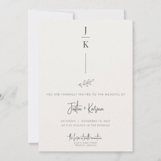 Uitnodiging voor botanische bruiloft met een minim (Voorkant)