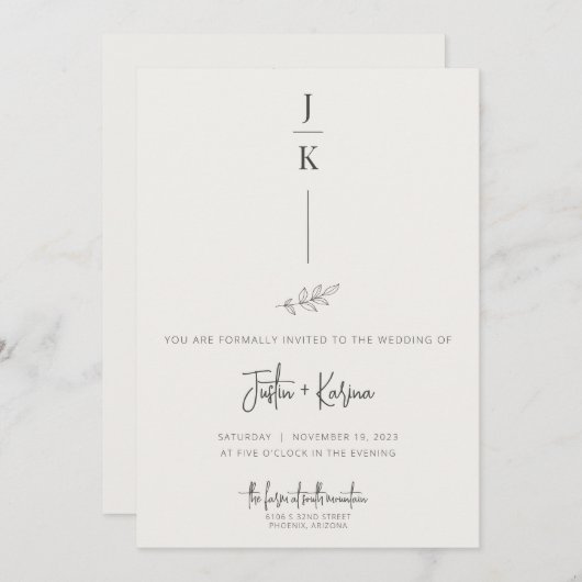Uitnodiging voor botanische bruiloft met een minim (Voorkant / Achterkant)