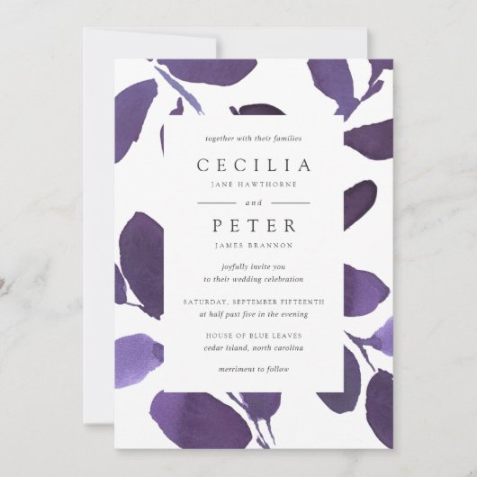 Uitnodiging voor botanische bruiloft | Violet (Voorkant)