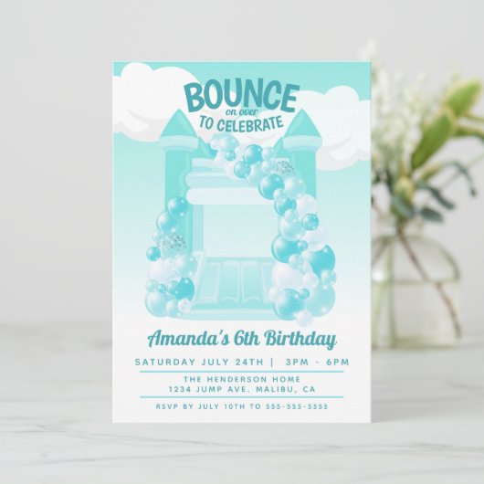 Uitnodiging voor Bounce House-verjaardagsfeest (Staand voorkant)