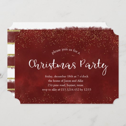 Uitnodiging voor Bourgondisch glitterend kerstfees (Voorkant / Achterkant)