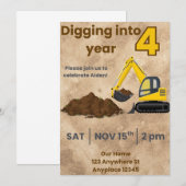 Uitnodiging voor bouw-graafmachine (Voorkant / Achterkant)