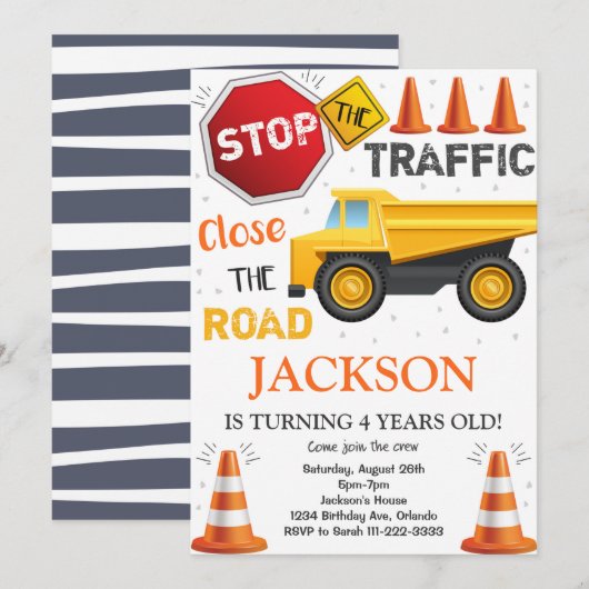 Uitnodiging voor bouwdump-vrachtwagen (Voorkant / Achterkant)